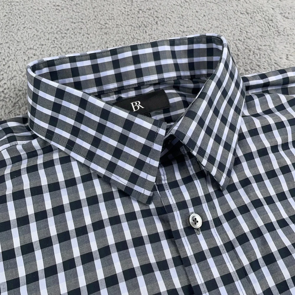 Banana Republic Shirt Mens XL Blue Black White Check Slim Fit Button Up Cotton